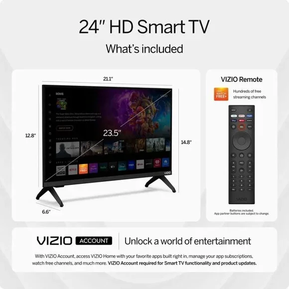 VIZIO 24” Smart LED TV HD 720p Built-In Streaming Brand New - Picture 7 of 8